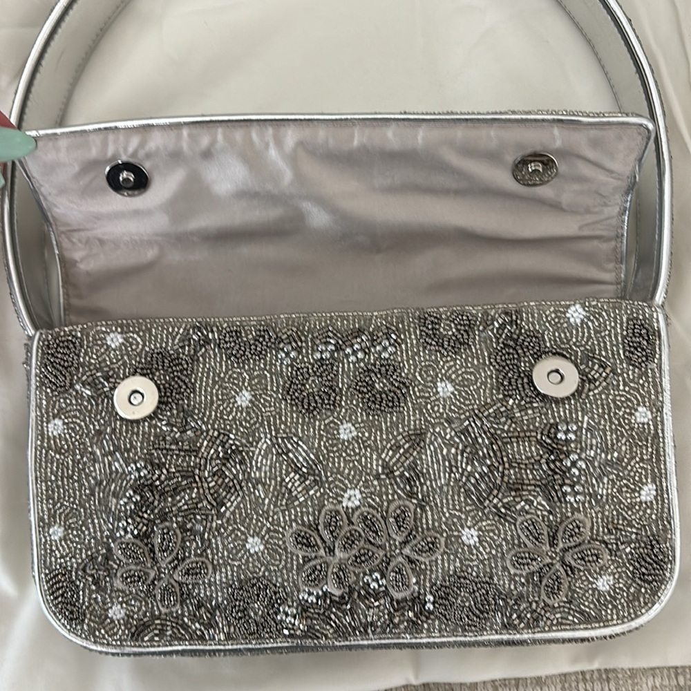 STAUD Tommy Beaded Flap Shoulder Bag (NWOT) - Silver Garden Party - Picture 11 of 13
